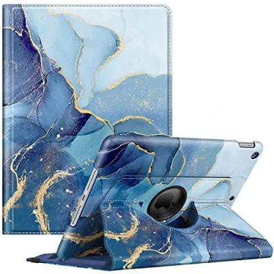 Image of Fintie Case for iPad 10.2 Inch 9th Generation / 8th Gen 7th (2021/2020/2019 Model) with Pencil Holder 360 Degree Rotating Stand Protective Cover Auto Sleep/Wake Function, Ocean Marble
