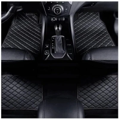 Image of Custom Leather Car Floor Mats for VW CADDY 5 (V) 2020 2024, Carpets Matts Covered Protection Advanced Liners Waterproof Full Set,All Black