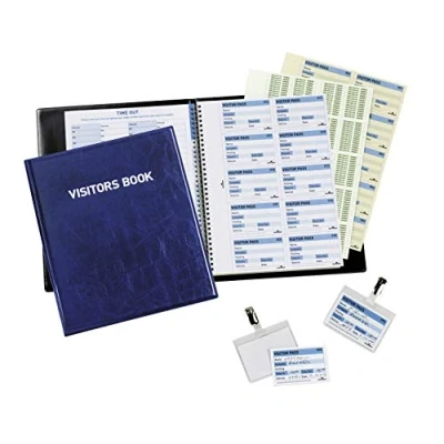 Image of Durable Visitor Book 100 With Leather Look Front Cover Includes Perforated 90 x 60 mm Badge Inserts GDPR Compliant Security Sheet Included
