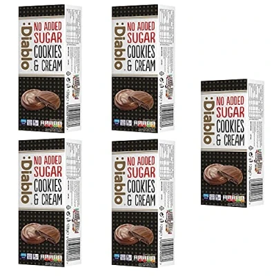 Image of Diablo Dark Cookies with Brownie filling covered in Chocolate No Added Sugar Sweetened Maltitol Perfect for Gifting 128g (Pack Of 5)