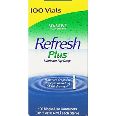 Image of Allergan 100 Vials Refresh Plus Lubricant Eye Drops Single Use Ct.