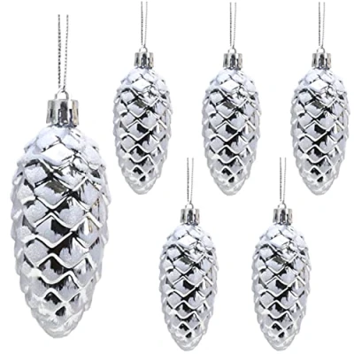 Image of Christmas Concepts® Pack of 690mm Shiny &amp; Glitter Decorated Pine Cone Baubles Tree Decorations (Graphite)