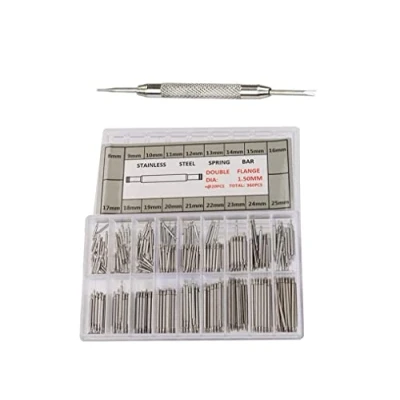 Image of Watch Spring Pins,360 pcs Band Link Pins with 1 Remover Repair Tool Stainless Steel Strap for Watchmaker 8 25mm Silver