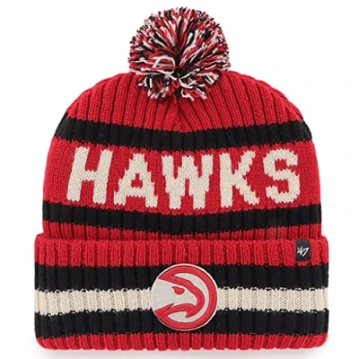 Image of 47 NBA Unisex Adult Team Color Officially Licensed Primary Logo Bering Sport Knit Cuffed Pom Beanie Cold Weather Hat, Atlanta Hawks Red, One size