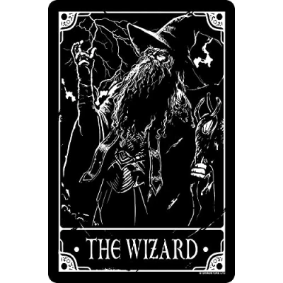 Image of Deadly Tarot The Wizard Small Tin Sign Black 10x15cm