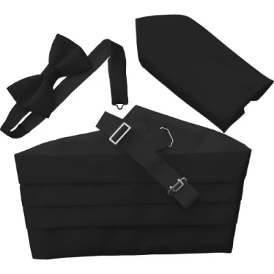 Image of Italian Satin Cummerbund Set: Includes Bow Tie and Handkerchief (Black)