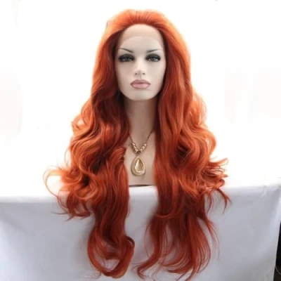 Image of xiweiya Copper Red Lace Front Wig Long Natural Wavy Synthetic Auburn Pre Plucked Free Part Heat Resistant Hair for Women 24Inch