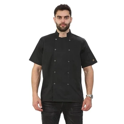 Image of Classic Chef Jacket Short Sleeve Buttoned Apron Tunic Summer Wear Cooking Baking Top for Mens Womens Lightweight Kitchen Cook Shirt (Black 2X Large)