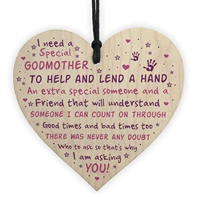 Image of RED OCEAN Godmother Asking Gift Handmade Wooden Heart Sign Thank You Christening For Friend Godparents