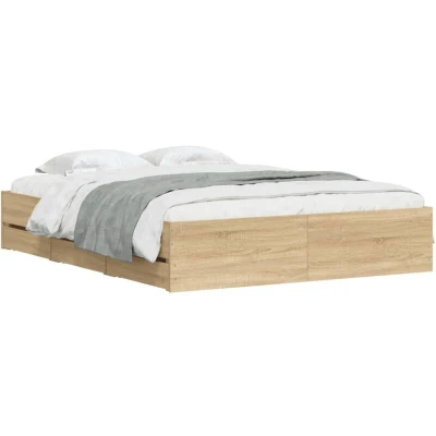 Image of vidaXL Bed Frame with Drawers without Mattress Sonoma Oak 140x200 cm