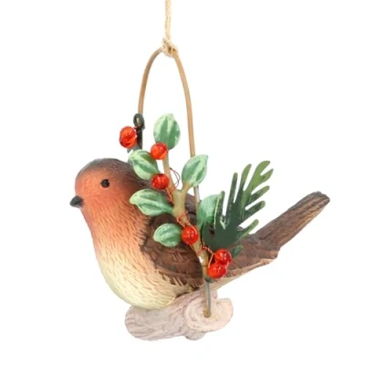 Image of Gisela Graham Robin On Log Swing Christmas Tree Decoration