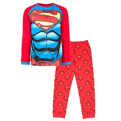 Image of DC Comics Pyjama Set for Boys I Ages 4 5 Long Sleeve Superman PJs 100% Cotton Dress Up Costume Official Merchandise Gift Red, Blue…