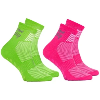 Image of 2 pairs of Sport NON Slip Socks for KIDS Breathable COTTON Slippery Floor, Trampolines, Gymnastics, Yoga, Martial Arts, Dancing Anti ABS Pink Green UK 11,5 2,5 Made in EU