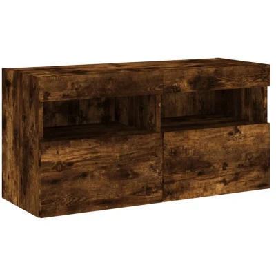Image of vidaXL TV Wall Cabinet with LED Lights Smoked Oak 80x30x40 cm