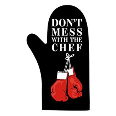 Image of Iconic Aprons Oven glove novelty themed kitchen or barbecue (Don&#039;t mess with the chef)