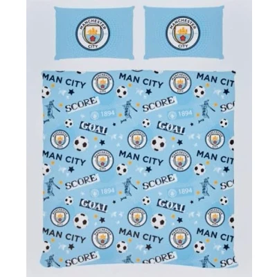 Image of FOCO Officially Licensed Manchester City FC Football Striker Double Duvet Cover Bedding Set Blue Reversible Includes Matching Pillow Case