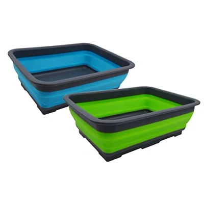 Image of SAMMART 7L (1.85 Gallon) Collapsible Tub Foldable Dish Portable Washing Basin Space Saving Plastic Washtub (Green &amp; Ocean Blue, 2)