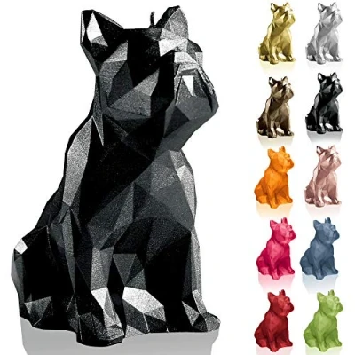 Image of Candellana Candle Bulldog Low Poly Height 25 cm Black Metallic Handmade in The EU
