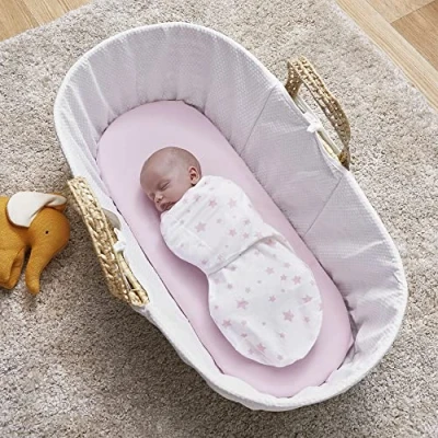 Image of Silentnight Pack of 3 Safe Nights Swaddle Wraps Baby Clothing Babies Wrap Hamper Newborn Essentials Items New Born Blanket, Pink Star 559188GE One Size