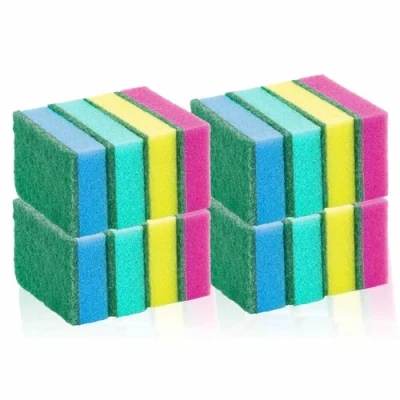Image of Sponge Scourer Washing Up Non Scratch Absorbent Scrubbing Household Kitchen Ceramic Dishwashing Heavy Duty Scourers Cleaning Products Hand Grip Dual Sided Multicolor Pack Of 16 Pcs