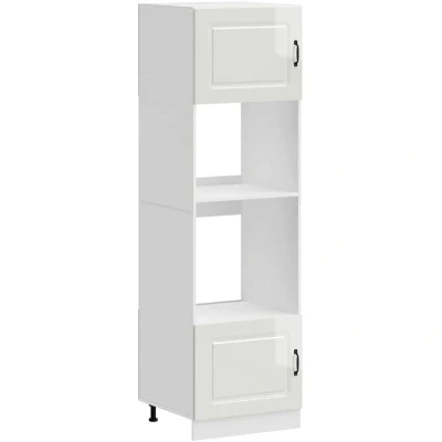 Image of vidaXL Lucca Gloss White Oven Cabinets Storage Units Engineered Wood Cupboard for Modern Kitchen Layout 60x57x207 cm Adjustable Feet Space Saving Tall Cabinet