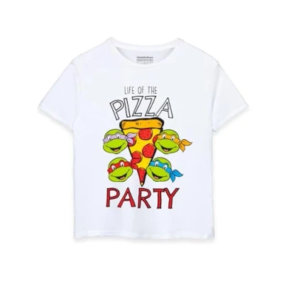 Image of Teenage Mutant Ninja Turtles Boys White Short Sleeved T Shirt Life of The Pizza Party A Shell Tastic Tee for Fans Get Ready to Chow Down with 5 6 Years