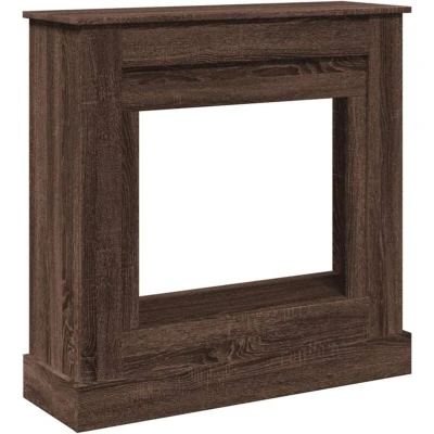 Image of vidaXL Brown Oak Engineered Wood Fireplace Surround, 90x30x90cm, Electric LED Flame Compatible, Decorative Mantel Shelf for Living Room
