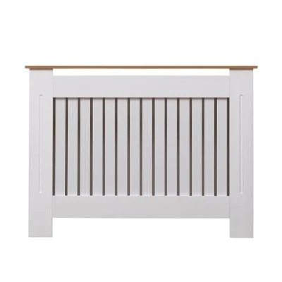 Image of AVC Designs Kensington Radiator Cover Modern MDF Wood White Grey Vertical Slat Living Room Bedroom Hallway Cabinet (Medium White/Oak)…