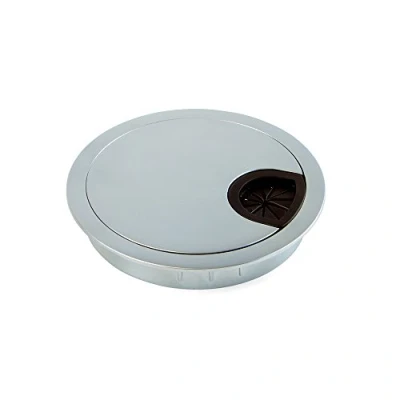 Image of Emuca Ø80mm round grommet from matt chromed zamak, desk cable to build in table/desk/worktop