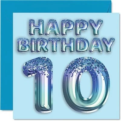 Image of 10th Birthday Card for Men Stylish Elegant Happy Cards 10 Year Old Man Son Brother Grandson Friend, 145mm x Ten Tenth Bday Greeting Gift