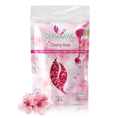 Image of Dermawax Cherry KISS Blossom Scent Wax Beads for Hair Removal Brazilian Waxing Intimate Bikini Line Armpit Back Depilation without Strips VEGAN Made in France