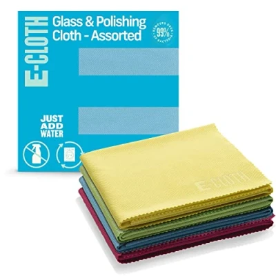 Image of E Cloth 4 Pack Glass &amp; Polishing Cloth, Sustainable Microfibre Cleaning Set, Perfect Cleaner for Glass, Windows and Mirrors, Washable Reusable, 100 Wash Promise, Assorted Colors