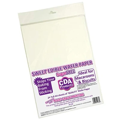 Image of Pack of 24 Premium Full A4 Sized Sweet Vanilla Flavoured White Edible Wafer Paper (Rice Paper) Sheets 201 368 by CDA Products
