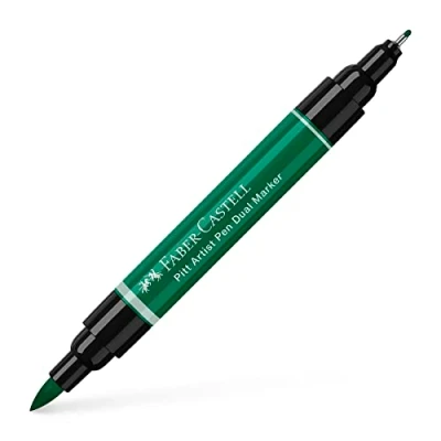 Image of Faber Castell Art &amp; Graphic Pitt Artist Pen Dual Marker India Ink, Dark Phthalo Green, Single Pen, For Art, Craft, Drawing, Sketching, Home, School, University, Colouring