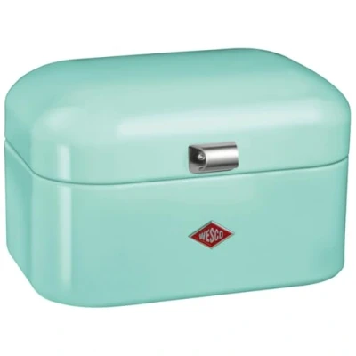 Image of WESCO Single Grandy bread bin in mint green, powder coated sheet steel, ventilation holes and sturdy handle
