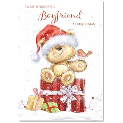 Image of doodlecards Boyfriend Christmas Card Cute Bear on Parcel Medium Size for with Plain Envelope