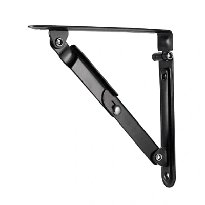 Image of TA VIGOR Folding Shelf Bracket 6 Inch, 150mm Collapsible Wall Mounted Heavy Duty Shelves Triangle Bracket, Metal Foldable L Right Angle Support for Bench Table Shelf, Black