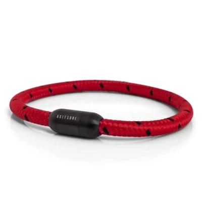 Image of Akitsune Silva Nylon Bracelet 5mm Diameter Link Bangle Trinket Women Stainless Steel Magnetic Closure Matte Black Red 21,50cm