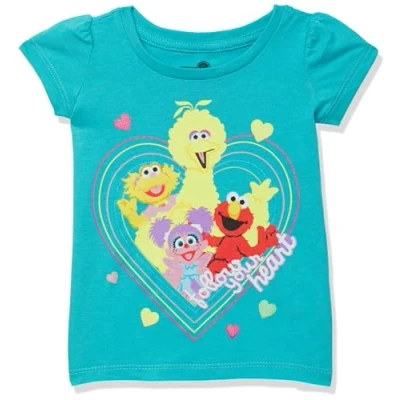 Image of Sesame Street Girls&#039; Short Sleeve T Shirt Shirt, Aqua Turquoise, 5 Years