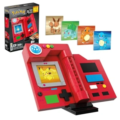 Image of MEGA Pokémon Building Toys Set, Kanto Region Pokédex with 322 Pieces, Light and 5 Lenticular Cards, for Kids or Adult Collectible, HYM37