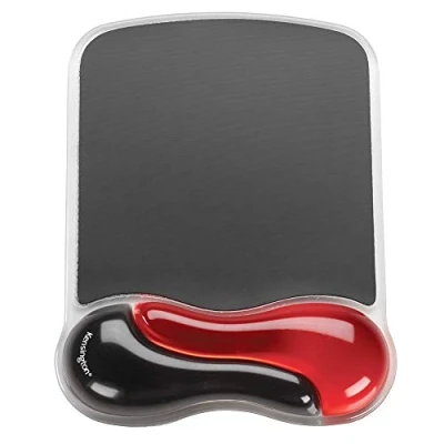 Image of Kensington Duo Gel Wave Mouse Mat Pad with Wrist Rest Red and Black Re