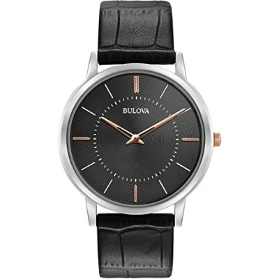 Image of Bulova Men&#039;s Ultra Slim Designer Watch with Black Leather Strap 98A167