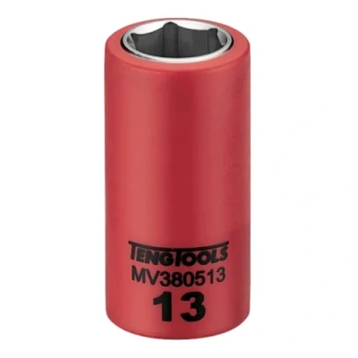 Image of Teng Tools 3/8 Inch Drive 13MM Metric 6 Point 1000 Volt Shallow Insulated Socket Electricians Tool Electrical MV380513
