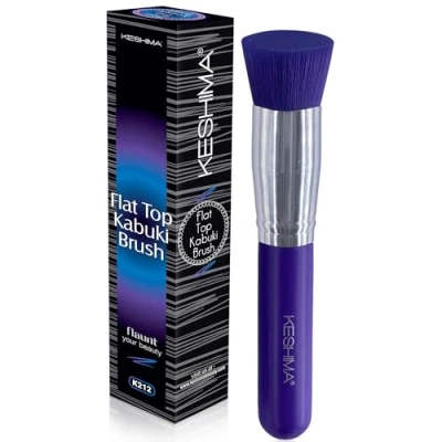 Image of Foundation Brush Flat Top Kabuki By Keshima Premium for Liquid Makeup, Cream, and Powder Buffing, Blending, Face (Regular Size, Neon Purple)