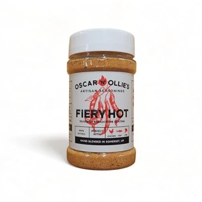 Image of Oscar &#039;n&#039; Ollies, Fiery Hot BBQ &amp; Grill Seasoning 100% Natural Aromatic Breadcrumb Perfect Blend Of Spices For Amazing And Dishes Large Shaker Jar (220g)