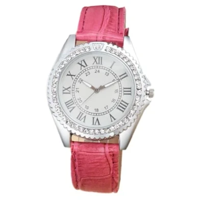 Image of JOATVEE Women&#039;s Watch Glitter Rhinestone Analogue Quartz with Vintage Roman Numerals Scale Leather Strap Wrist Watch, pink, Strap.