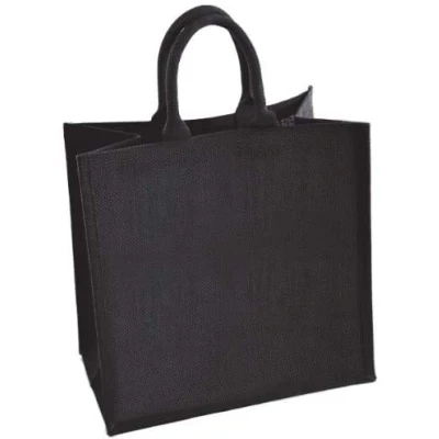 Image of 2 x Jute Shopping Bag Natural Hessian Bags (Large, Black)
