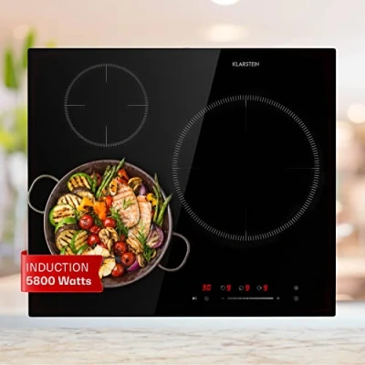 Image of Klarstein Induction Hob, 5800W Electric Hob Cooker, 3 Ring Pan Built In Table Top Cookers w/ Hobs, Touch Control, Heater Cooktops, Hot Plates for Cooking