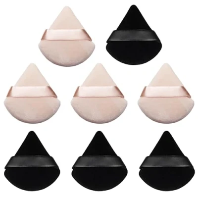 Image of 8 Pcs Powder Puff Face Triangle,2 Colors Makeup Wet Dry Dual Use,Face for Under Eye Applicator(Skin Color&amp;Black)