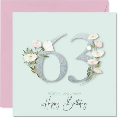 Image of 63rd Birthday Cards for Women Fancy Floral Flowers Happy Card 63 Year Old Woman Auntie Grandma Friend Nanny, 145mm Bday Greeting